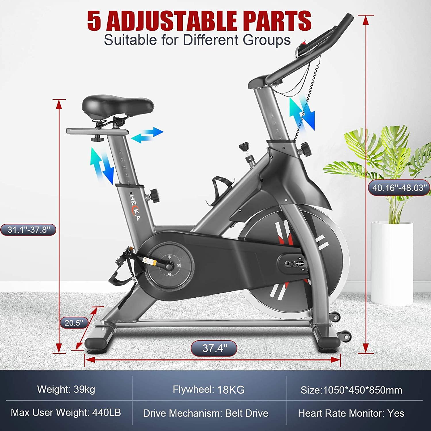 Heka Exercise Bike Indoor Cycling Bike Stationary Spin Bike 440lbs Weight Capacity - JOY2ESpree