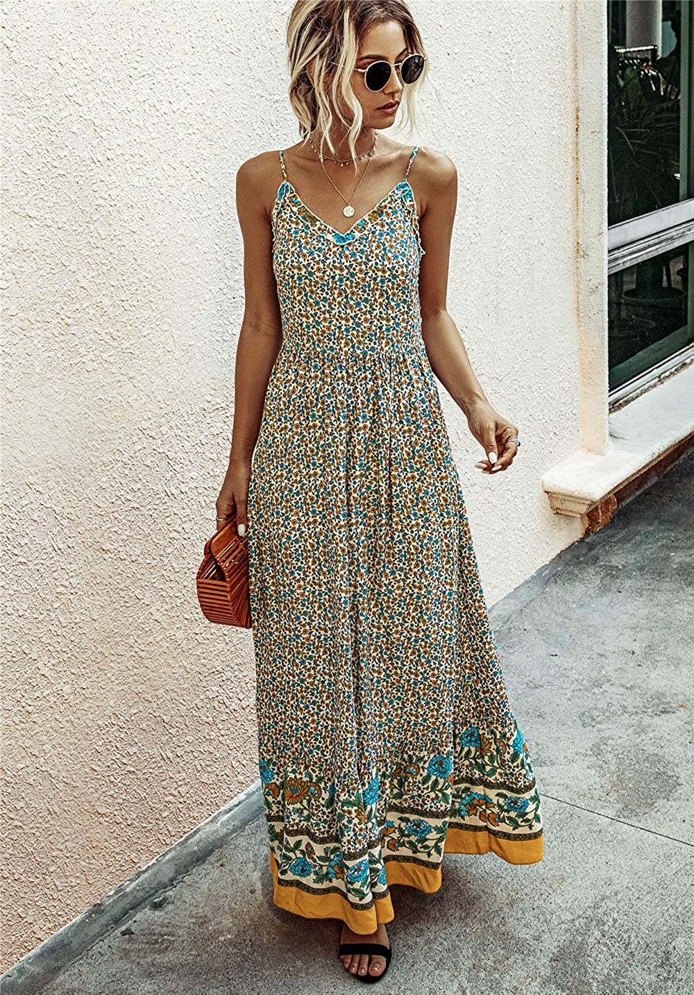 KIRUNDO 2021 Summer Women’s Spaghetti Maxi Dress V Neck High Waist Backless Dress