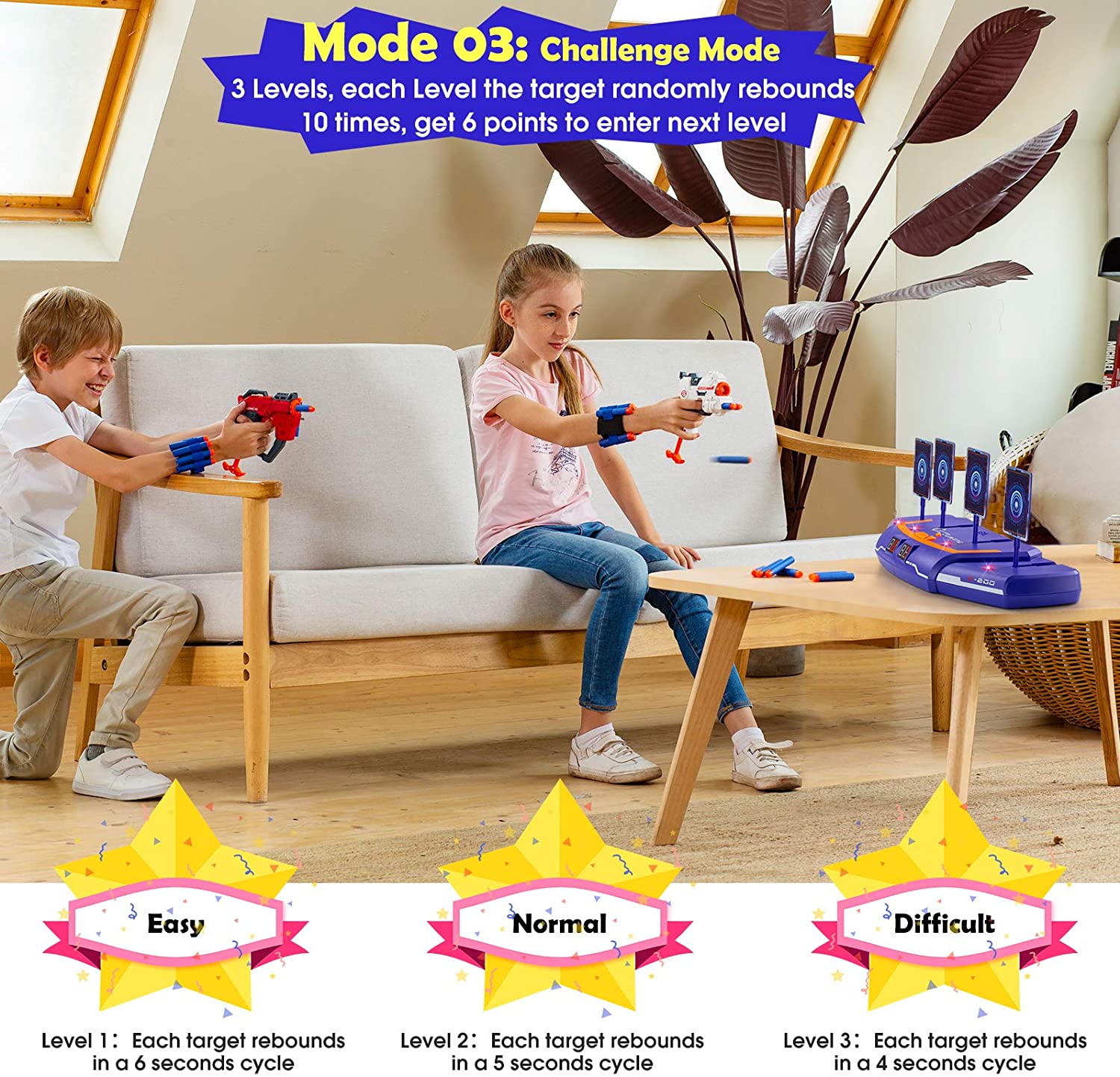 PlayFleur USB Shooting Target for Nerf Guns Toys, Electronic Auto Scoring Reset Digital Targets, Ideal Gift Toy for 5,6,7,8,9,10+ Years Old Kids Boys & Girls