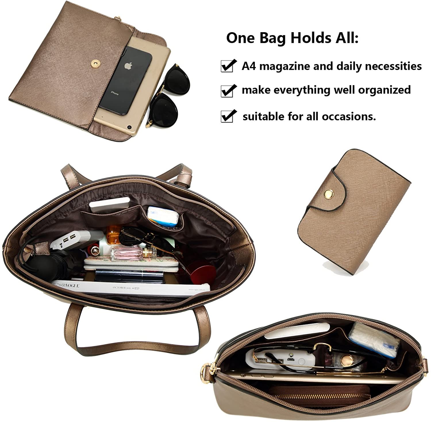 Women Fashion Handbags Wallet Tote Bag Shoulder Bag Top Handle Satchel Purse Set 4pcs