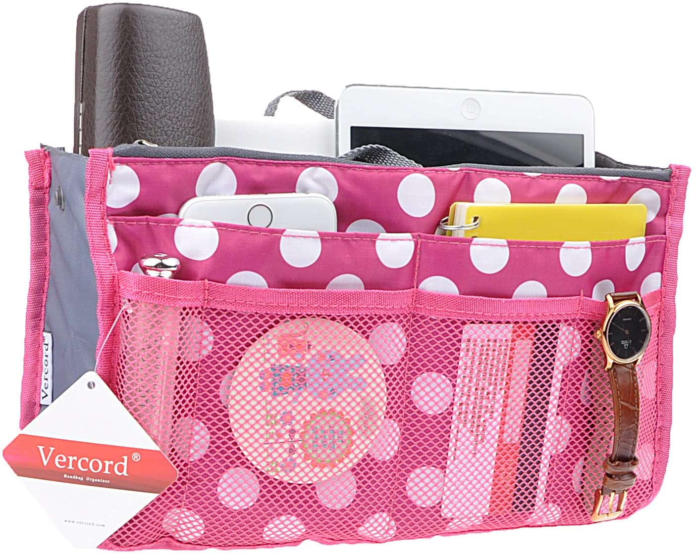 Vercord Purse Organizer Insert for Handbags Bag Organizers Inside Tote Pocketbook Women Nurse Nylon 13 Pockets Black Medium