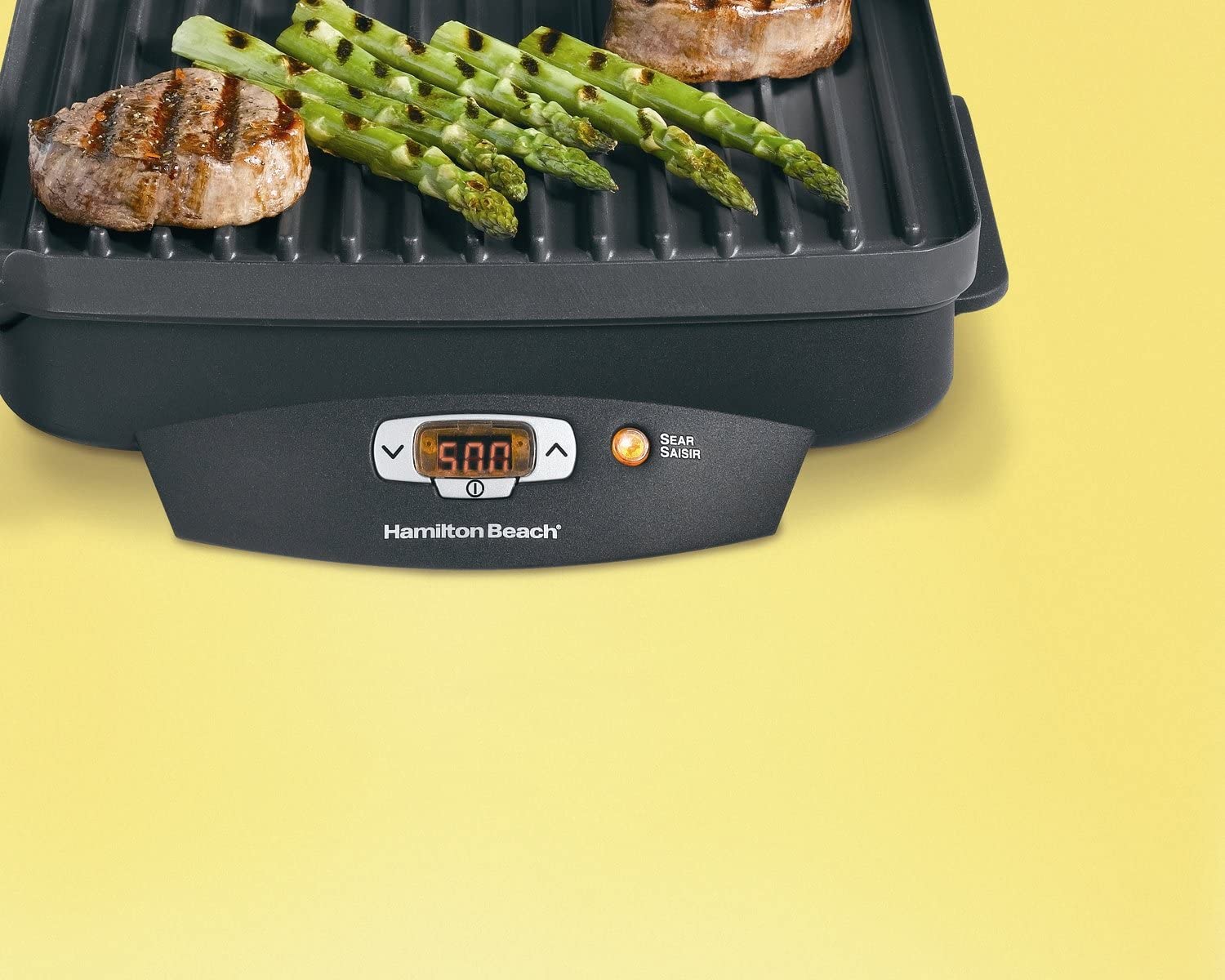 Hamilton Beach Steak Lover's Electric Indoor Searing Grill, Nonstick 100 Square, Stainless Steel (25331), Black and Stainless, Medium - JOY2ESpree
