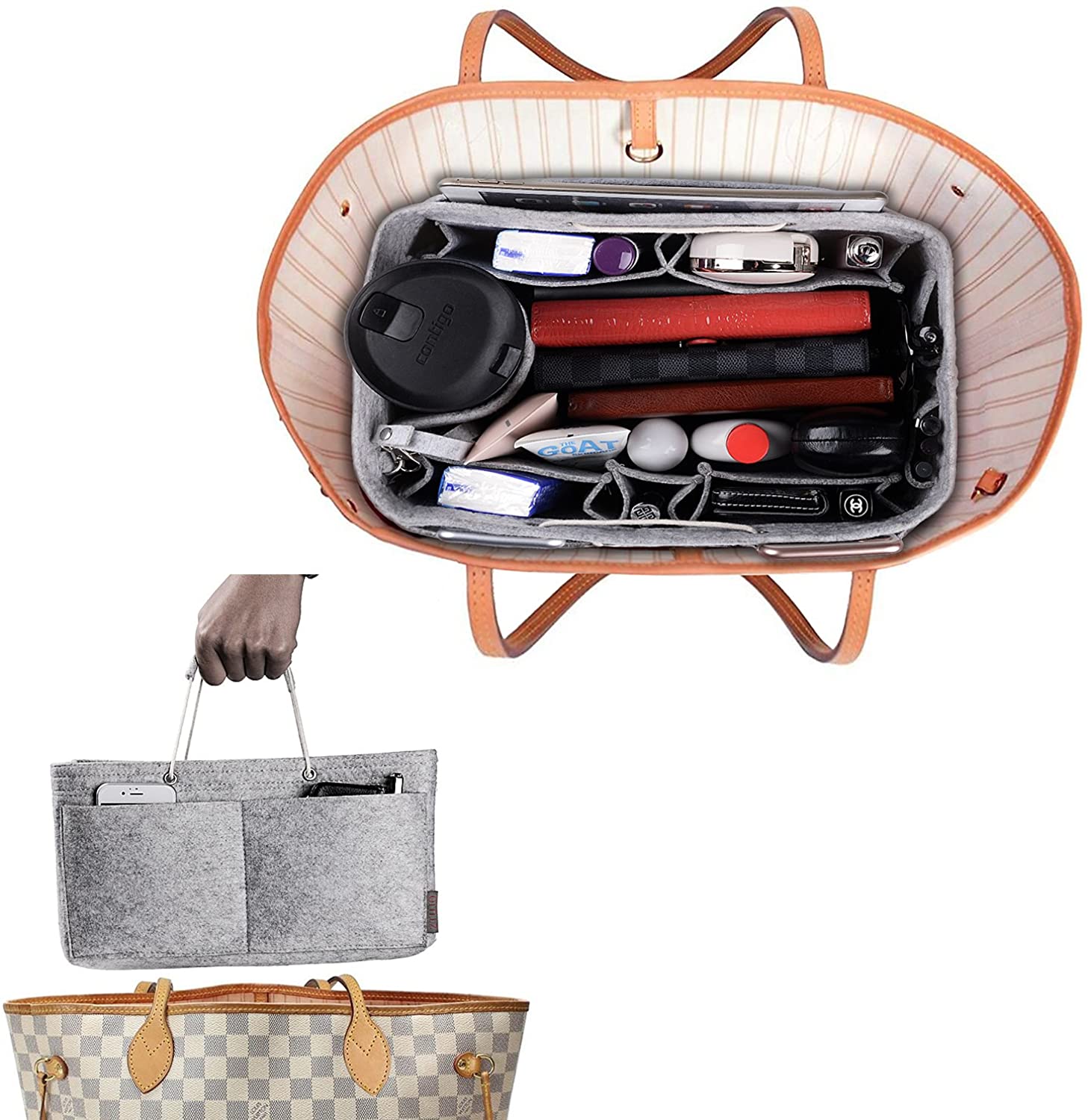 Purse Organizer, Multi-Pocket Felt Handbag Organizer, Purse Organizer Insert with Handles, Medium, Large, X-Large