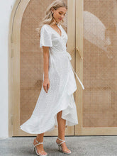 
                        
                          Load image into Gallery viewer, Miessial Women's Summer Chiffon V Neck Ruffle Maxi Dress Polka Dot Long Beach Wrap Dress
                        
                      