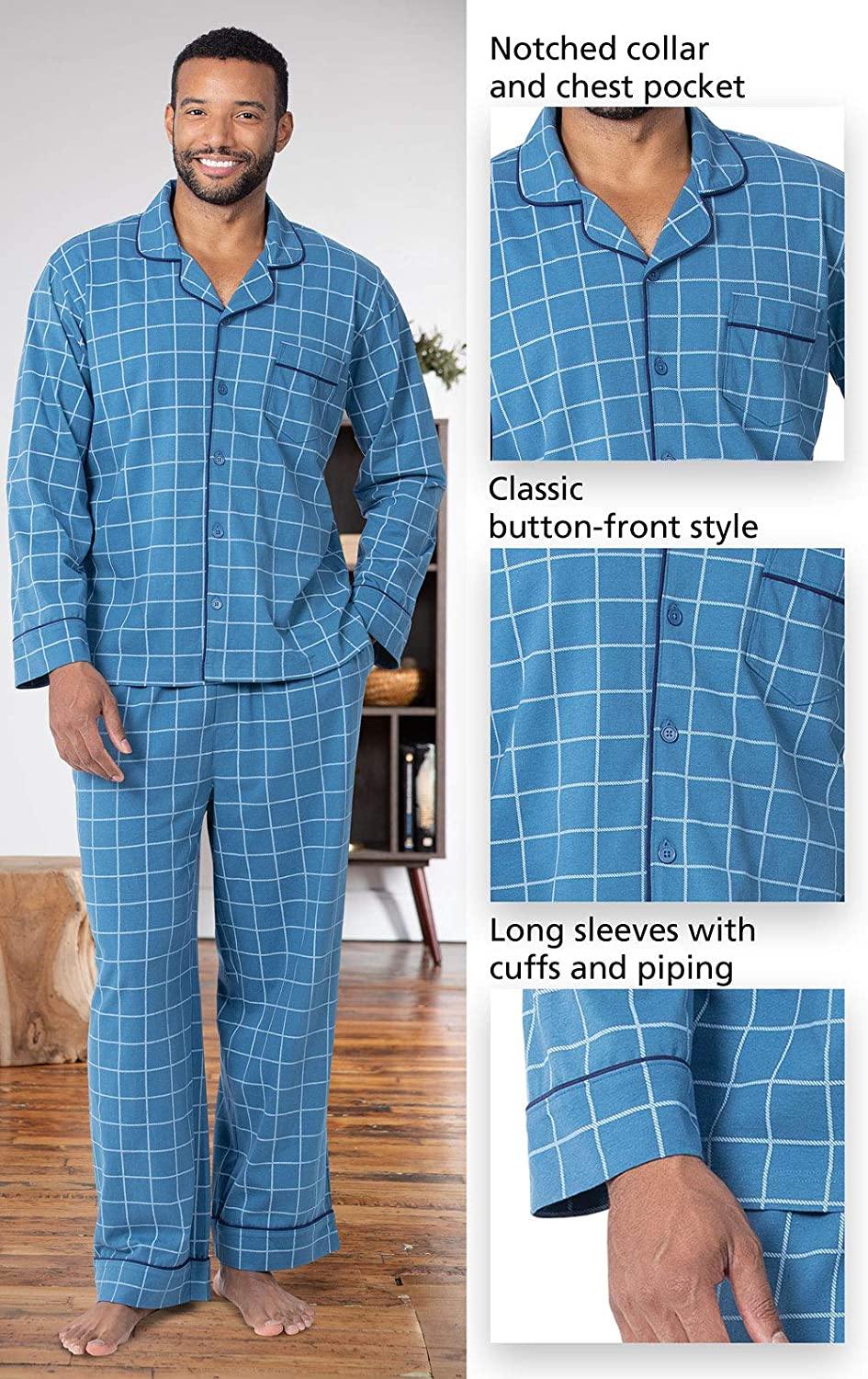 PajamaGram Classic Mens Pajamas Cotton - Men Pajamas Set