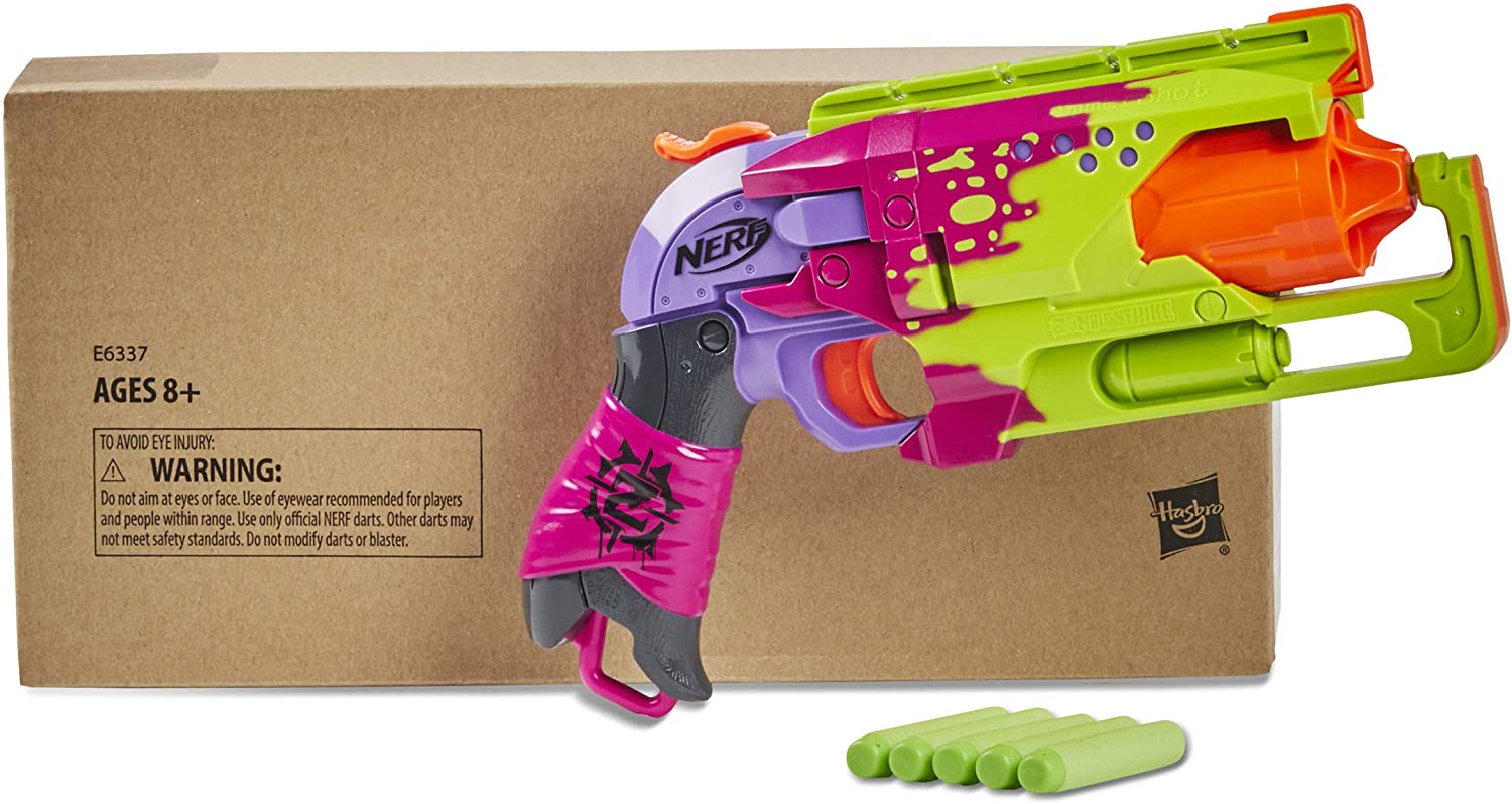 NERF Zombie Strike Hammershot Blaster -- Pull-Back Hammer-Blasting Action, 5 Official Zombie Strike Darts -- Red Color Scheme (Amazon Exclusive)
