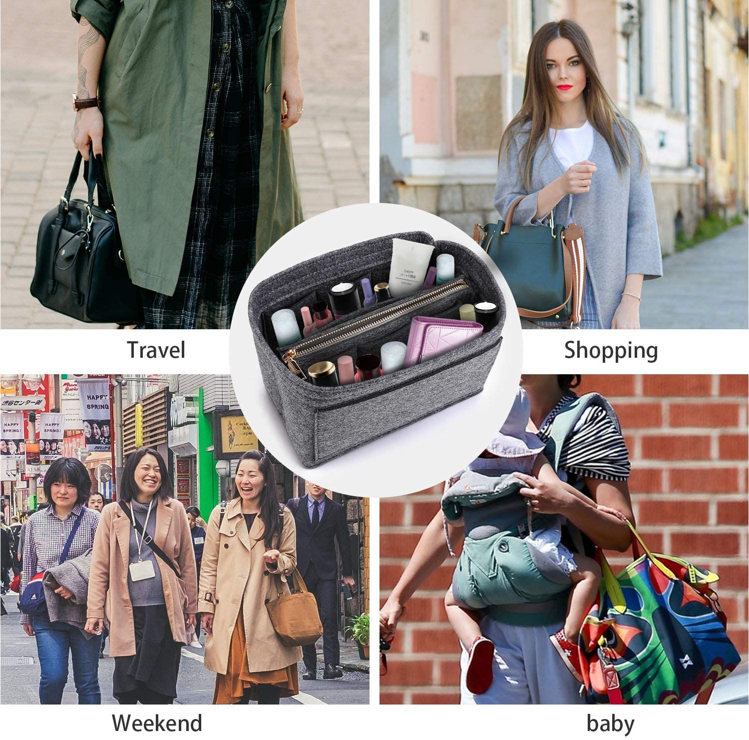 MA STRAP Purse Organizer with Detachable Zipper Pouch Multipurpose Felt Insert Bag Fit Speedy Neverfull Longchamp Tote