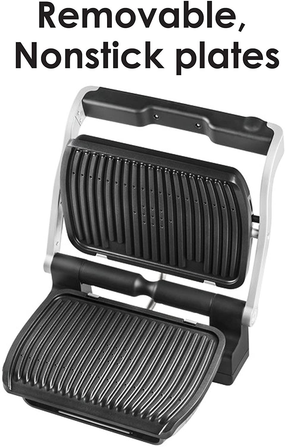 T-fal GC722D53 1800W OptiGrill XL Stainless Steel Large Indoor Electric Grill with Removable and Dishwasher Safe Plates, Silver - JOY2ESpree