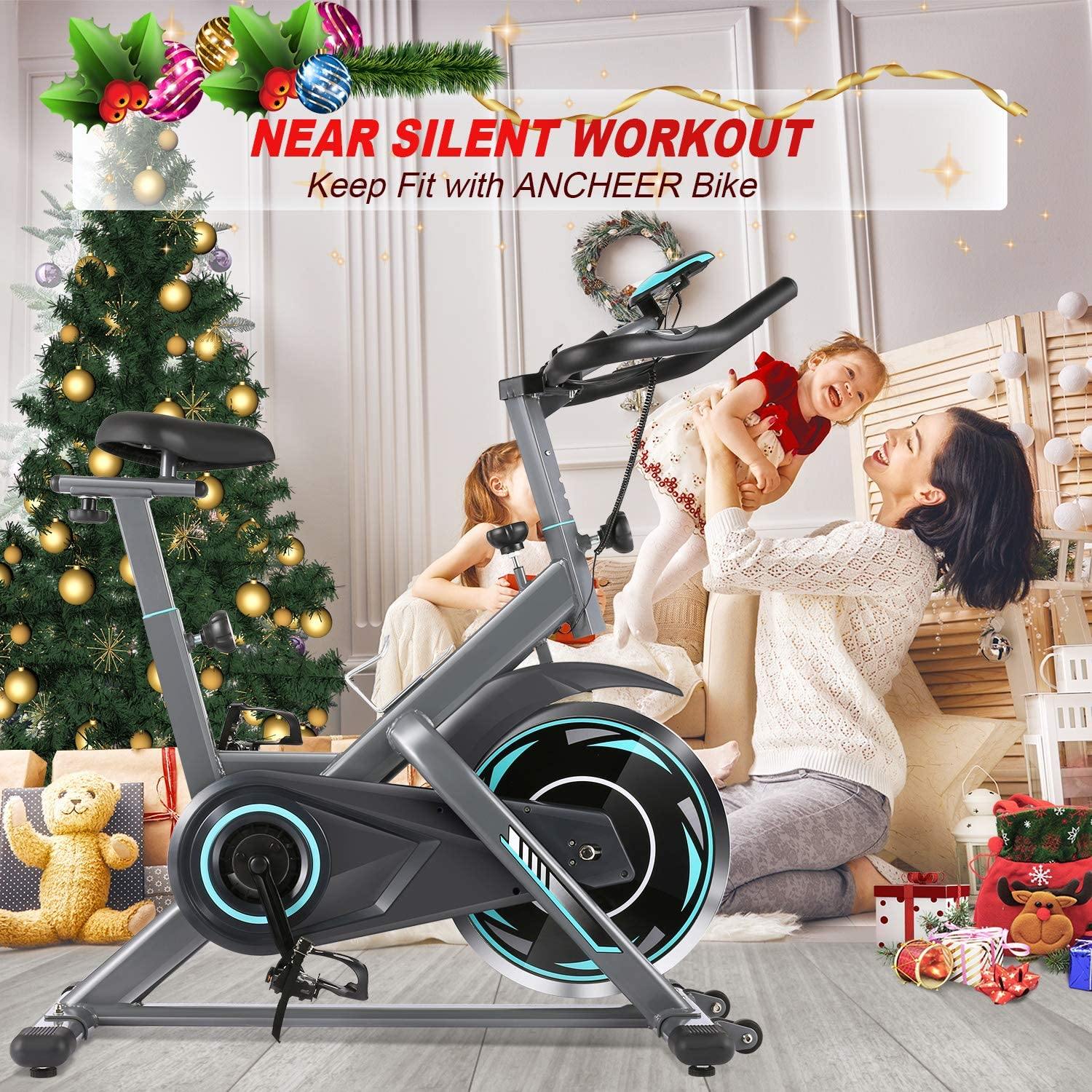 ANCHEER Indoor Exercise Bike, Fitness Stationary Indoor Cycling Bike Belt Drive with LCD Monitor for Home Cardio Workout Bike Training - JOY2ESpree