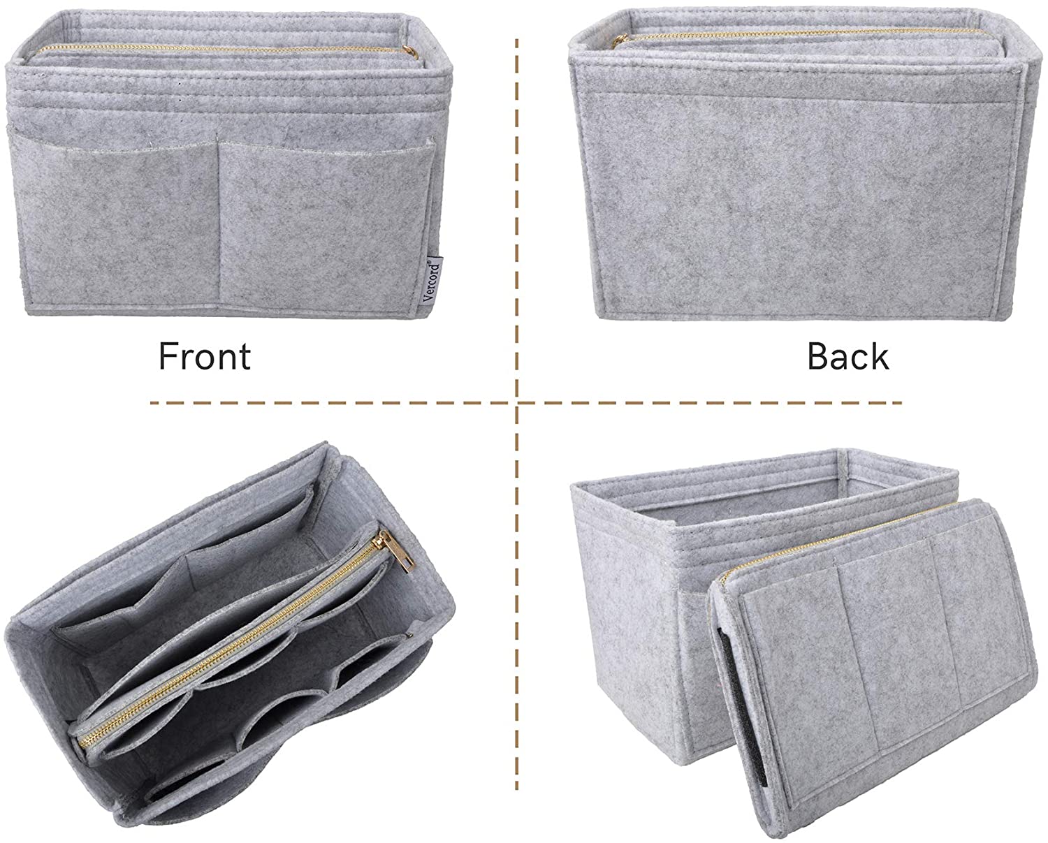 Vercord Felt Organizer Insert for Purse Handbag Tote Bag in Bag Inside Shaper Divider Neo Beige Small