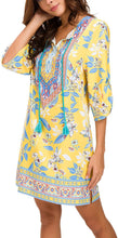 
                        
                          Load image into Gallery viewer, Women Bohemian Neck Tie Vintage Printed Ethnic Style Summer Shift Dress
                        
                      