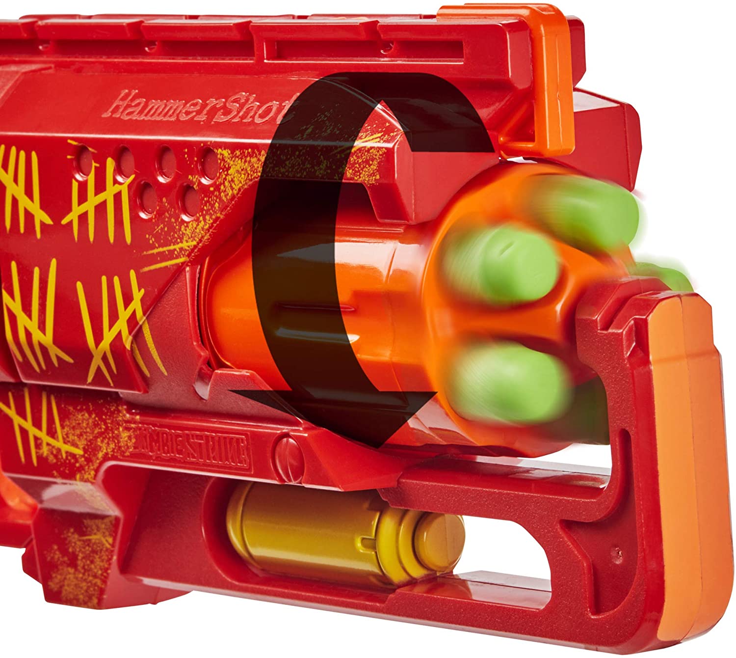 NERF Zombie Strike Hammershot Blaster -- Pull-Back Hammer-Blasting Action, 5 Official Zombie Strike Darts -- Red Color Scheme (Amazon Exclusive)