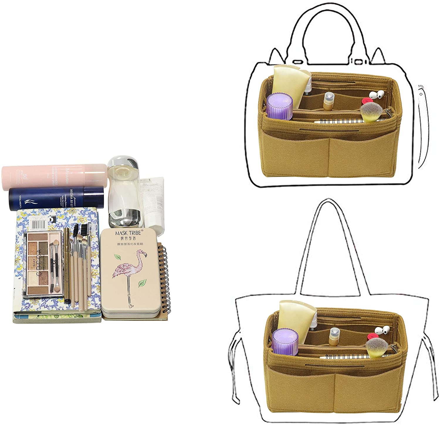 Purse Handbag Organizer Insert, MISIXILE Felt Bag Organizer with Handles