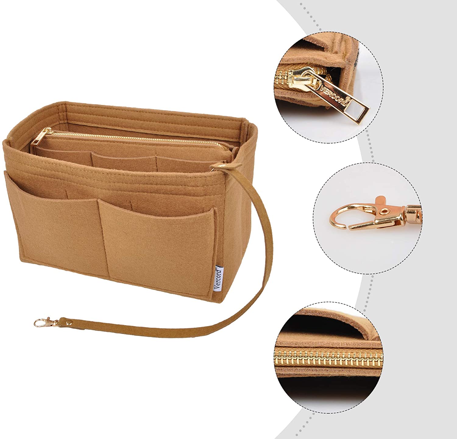 Vercord Felt Organizer Insert for Purse Handbag Tote Bag in Bag Inside Shaper Divider Neo Beige Small
