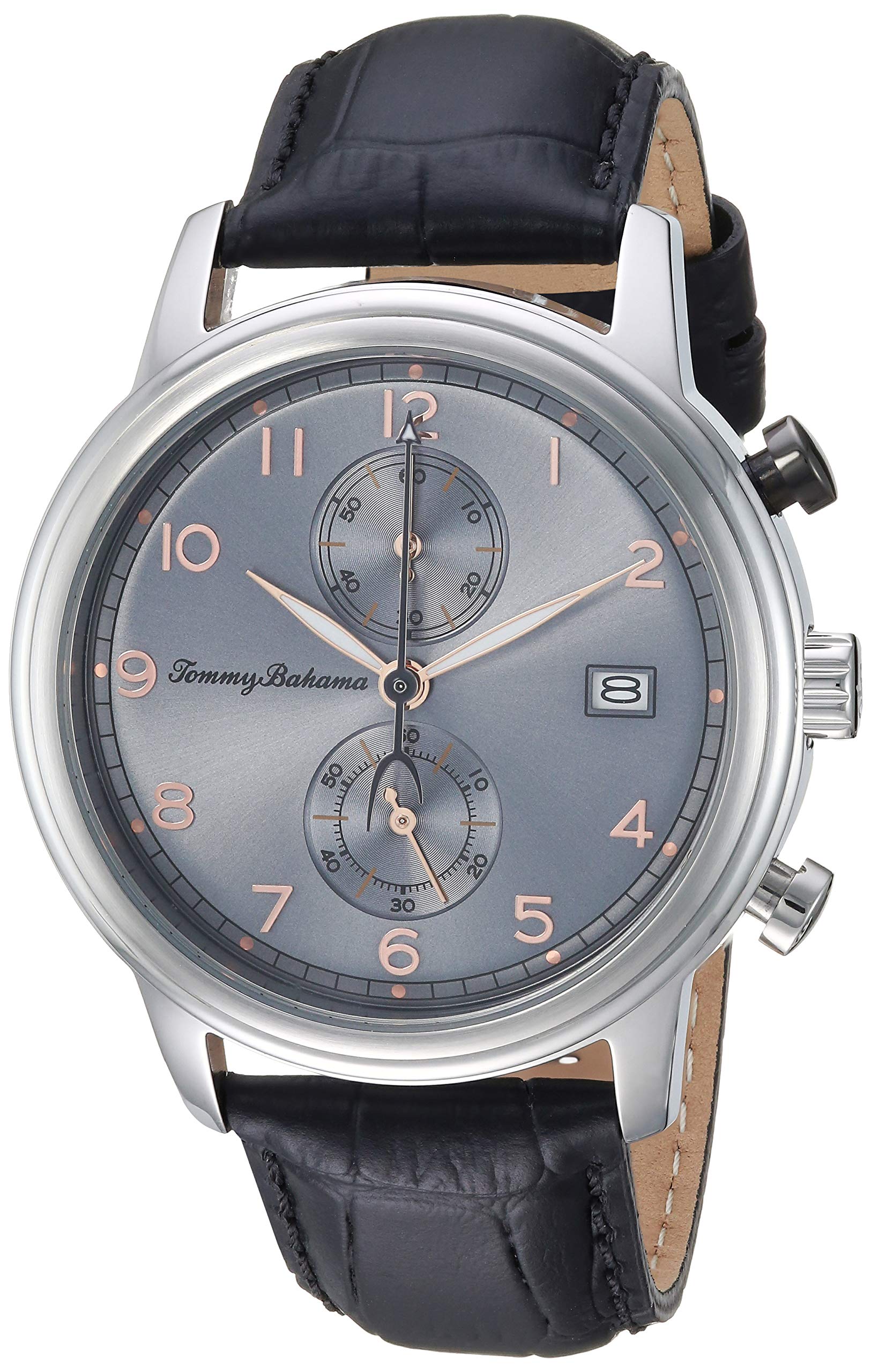 Tommy Bahama Men's Stainless Steel Japanese-Quartz Leather Calfskin Strap, Black, 20.7 Casual Watch (Model: 37TB00092-01)