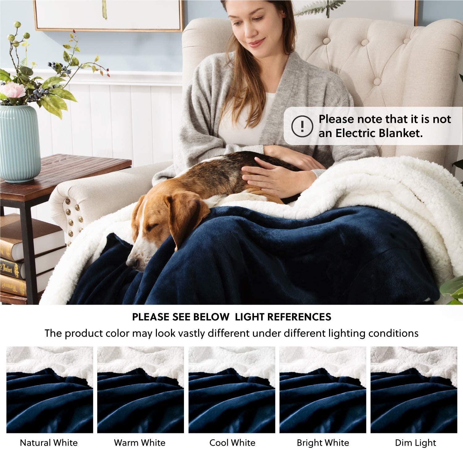 Bedsure Sherpa Fleece Blanket Throw Size Navy Lightweight Super Soft Cozy Luxury Bed Blanket Microfiber