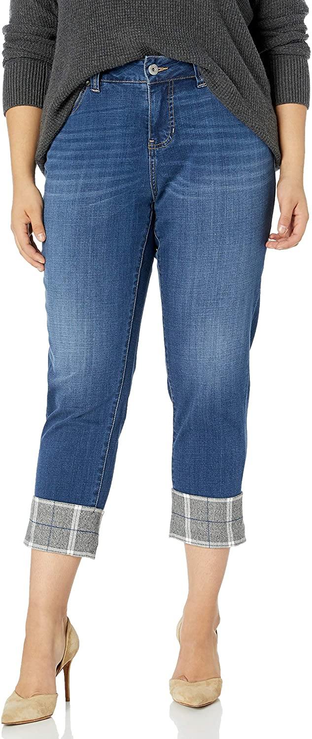 Jag Jeans Women's Plus Size Carter Girlfriend Jean W/Plaid Cuff