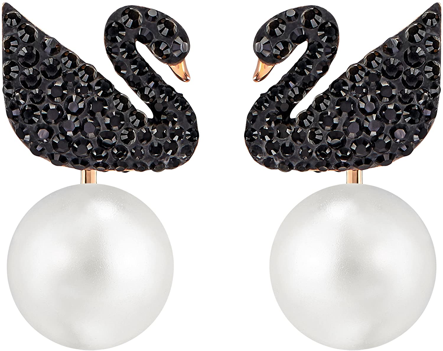 SWAROVSKI Women's Iconic Swan Jewelry Collection, Rose Gold Tone Finish, Black Crystals - JOY2ESpree