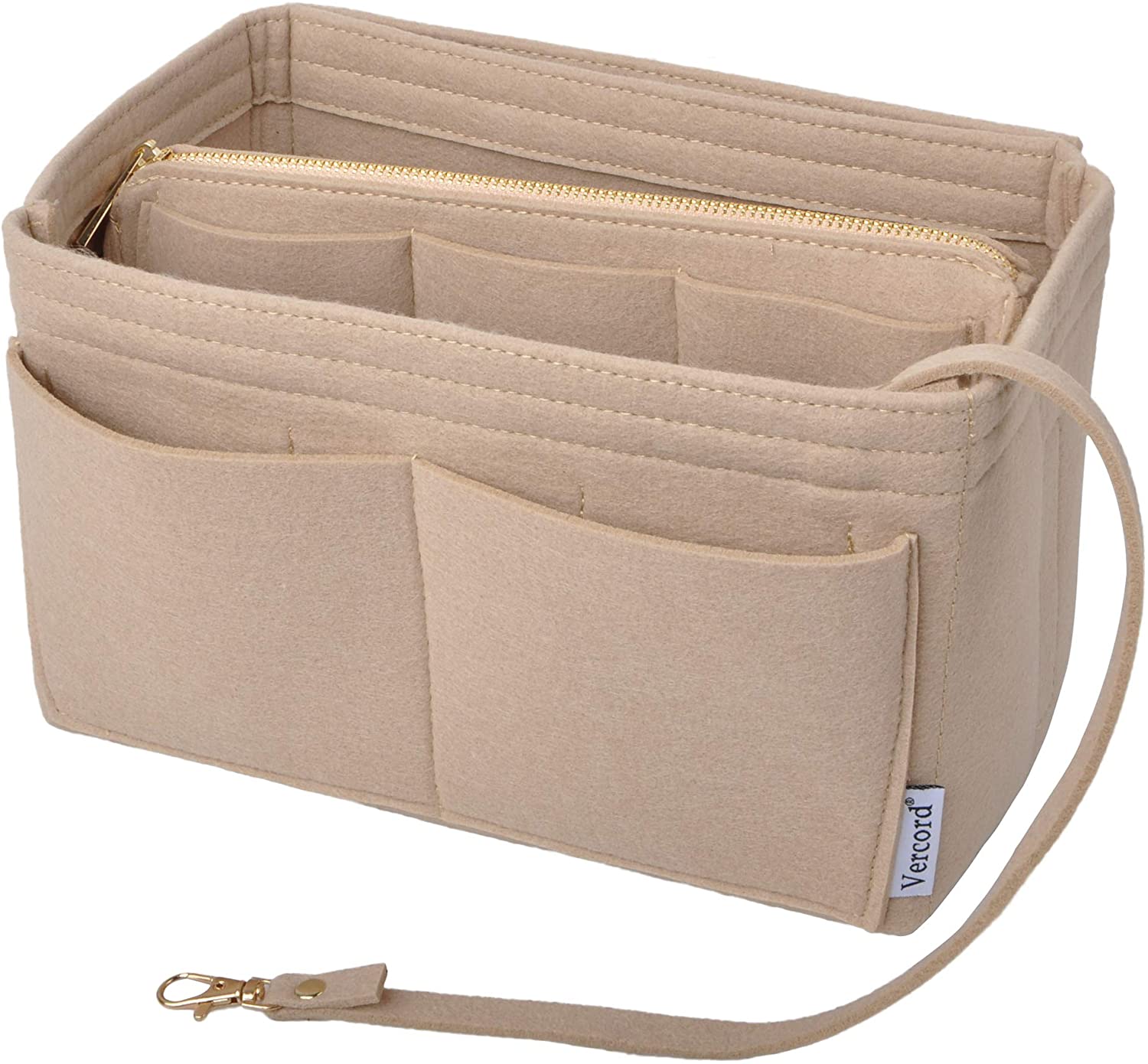 Vercord Felt Organizer Insert for Purse Handbag Tote Bag in Bag Inside Shaper Divider Neo Beige Small