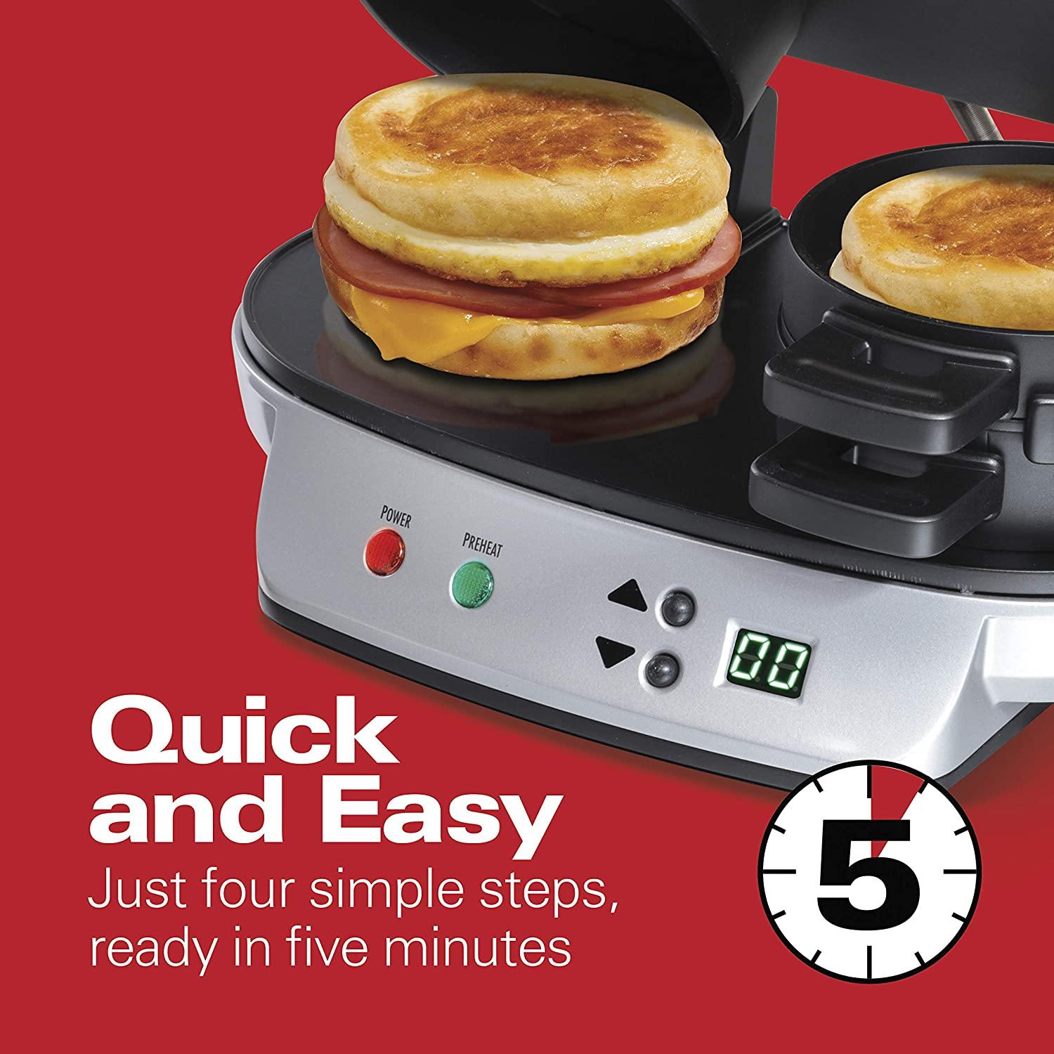 Hamilton Beach Panini Press, Sandwich Maker & Electric Indoor Grill, Upright Storage, Nonstick Easy Clean Grids, Stainless Steel (25410) - JOY2ESpree
