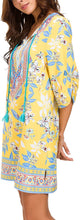 
                        
                          Load image into Gallery viewer, Women Bohemian Neck Tie Vintage Printed Ethnic Style Summer Shift Dress
                        
                      