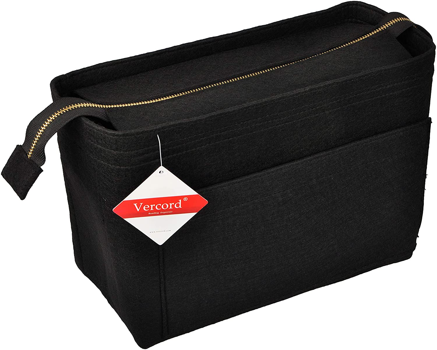 Vercord Felt Zipper Handbag Tote Purse Duffel Backpack Organizer Insert Beige Medium