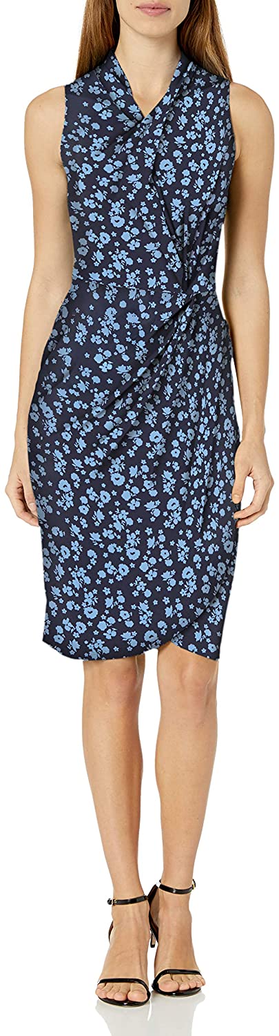 Amazon Brand - Lark & Ro Women's Sleeveless Crossover Twist Neck Faux Wrap Dress