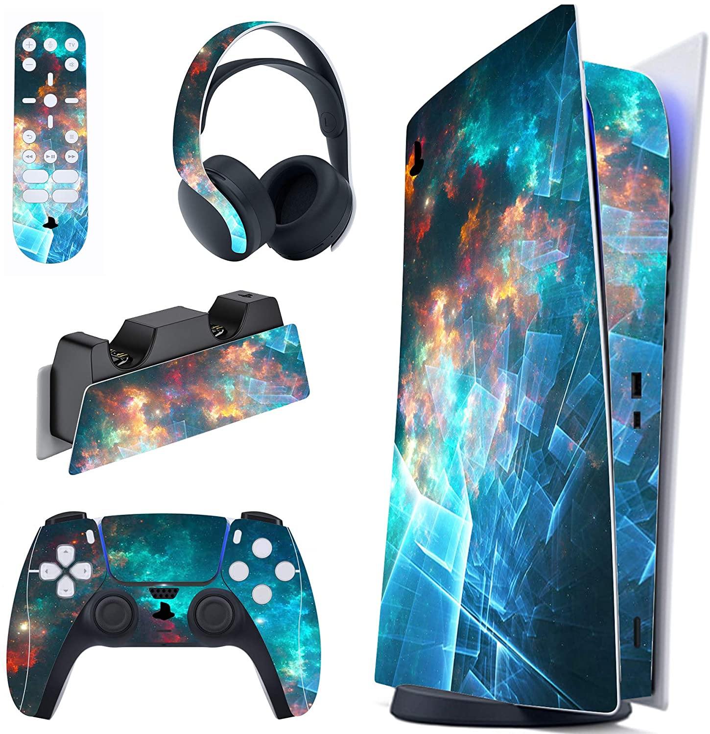 PlayVital Blue Nebula Full Set Skin Decal for PS5 Console Digital Edition - JOY2ESpree