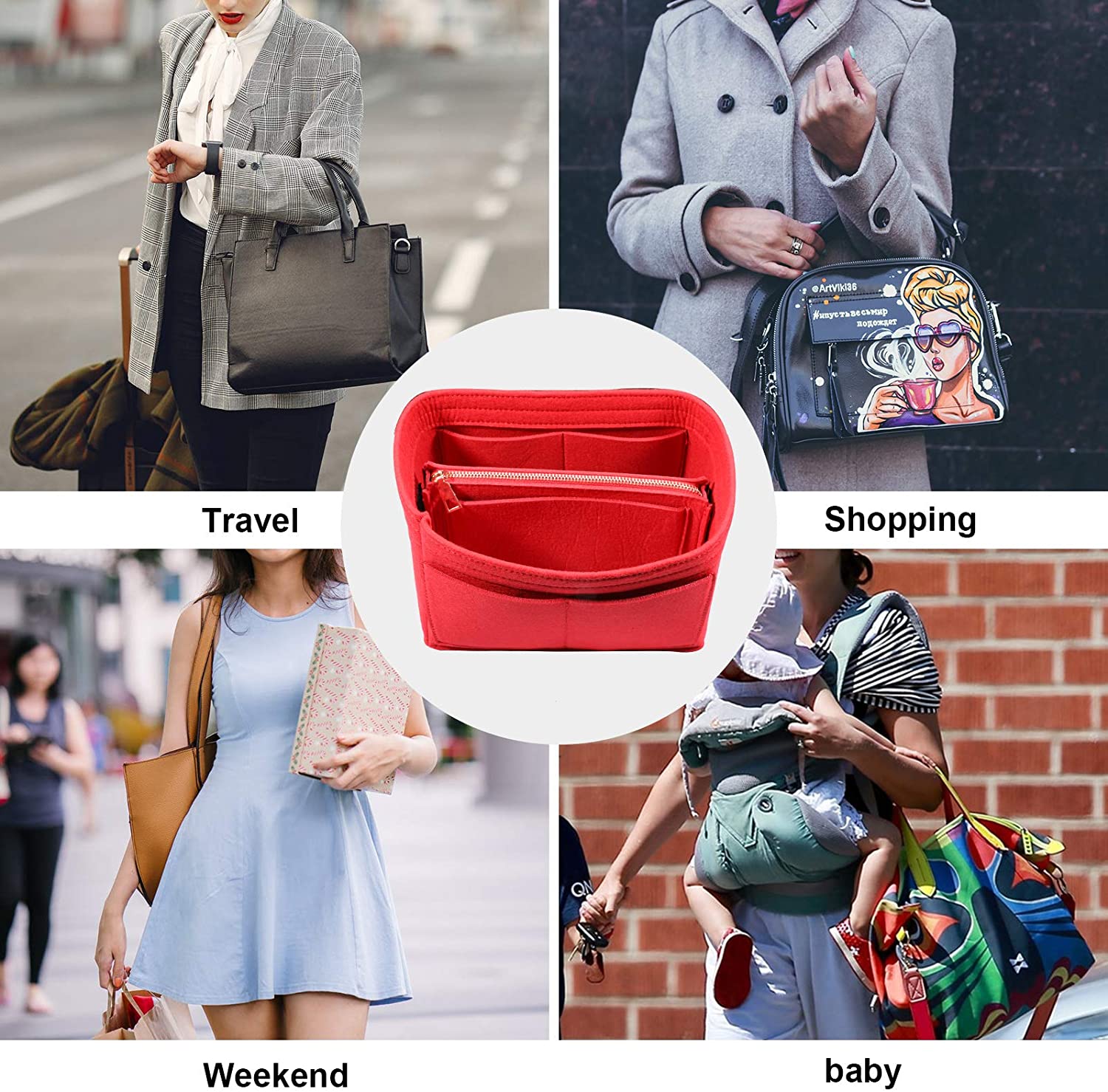 MA STRAP Purse Organizer with Detachable Zipper Pouch Multipurpose Felt Insert Bag Fit Speedy Neverfull Longchamp Tote