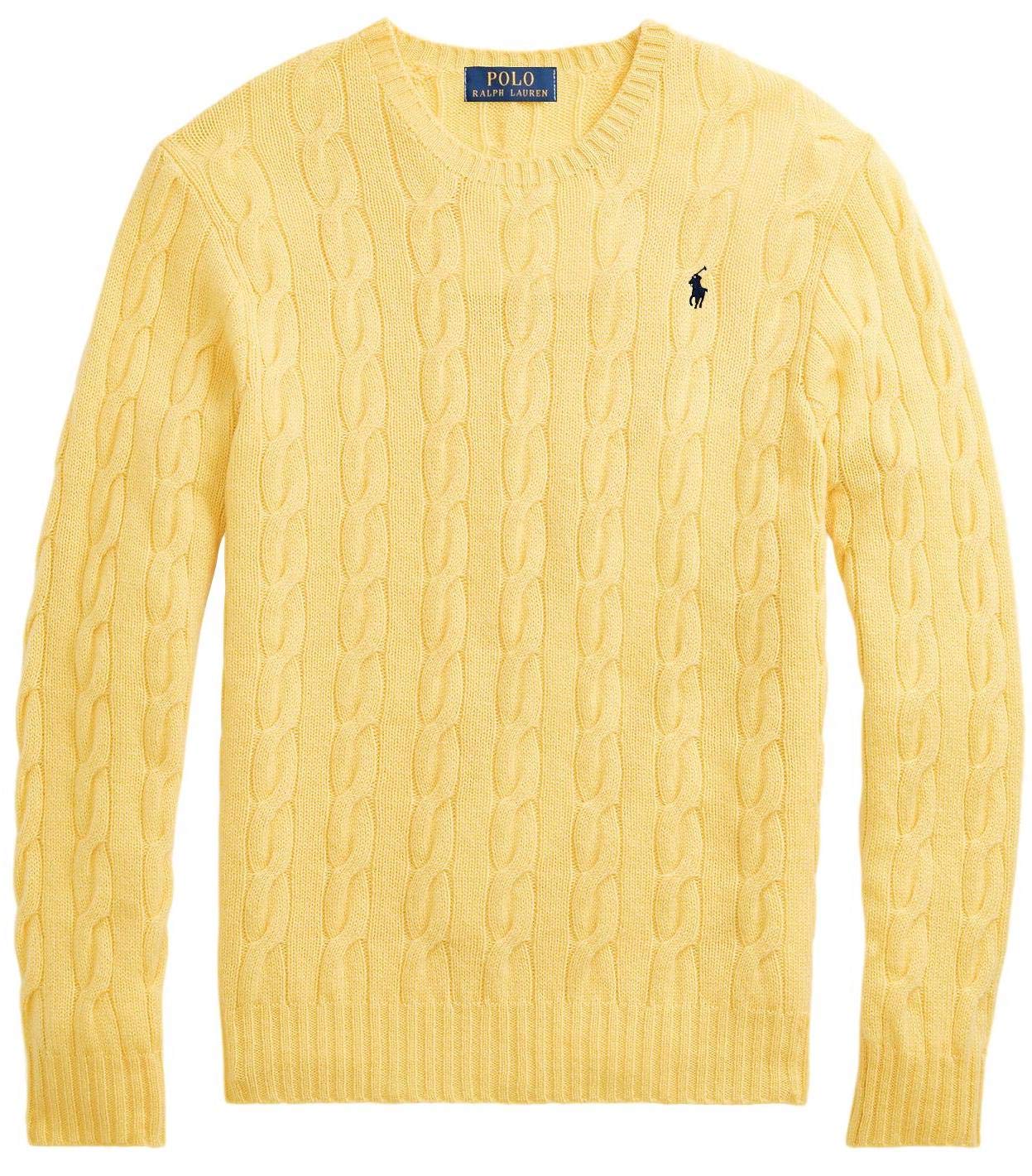 Polo Ralph Lauren Men's Pony Cable Knit Crewneck Sweater (LuxuryYellow - XL)