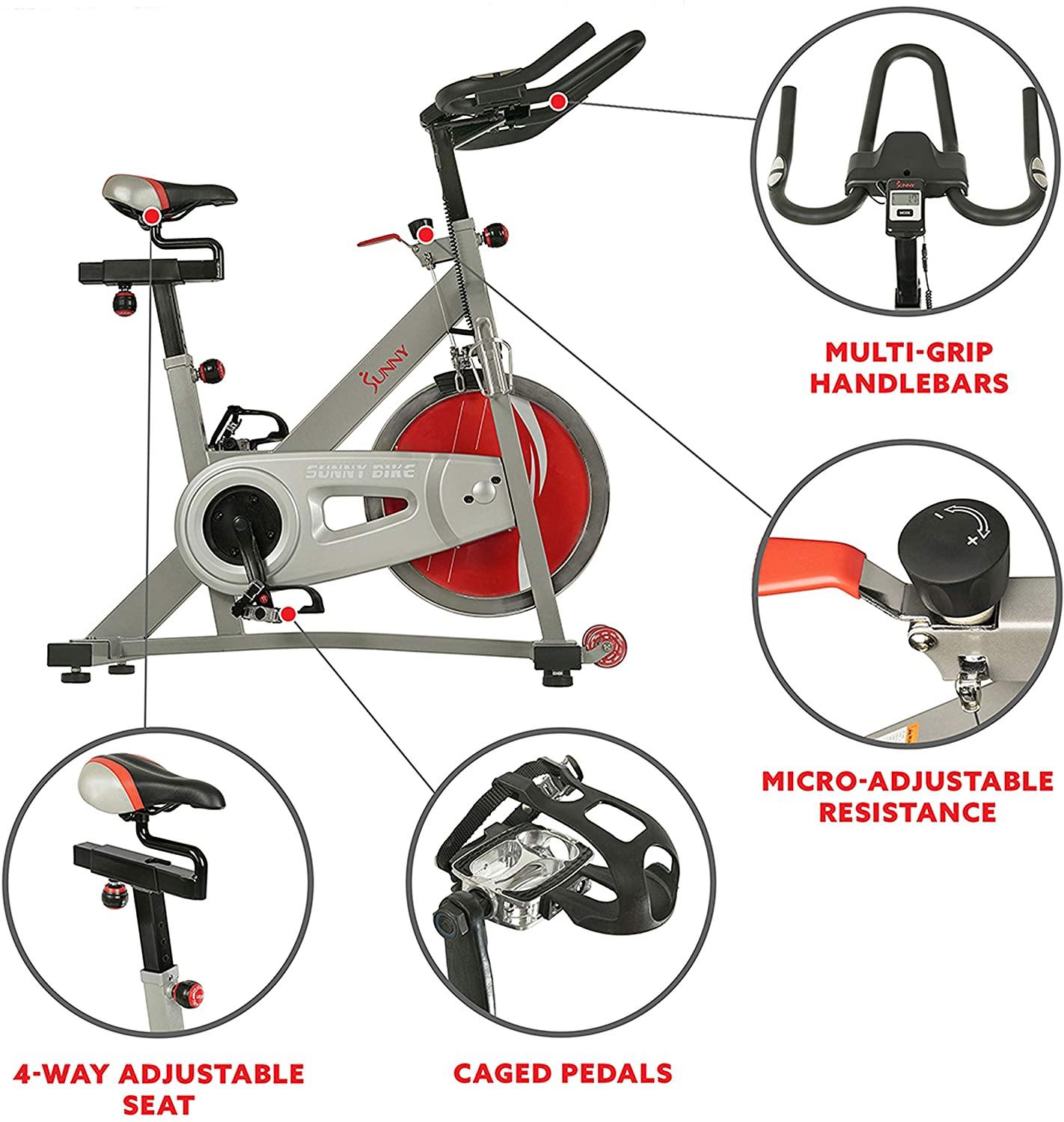 Sunny Health & Fitness Indoor Cycling Exercise Bike with 40 LB Flywheel and Dual Felt Resistance - Pro / Pro II - JOY2ESpree