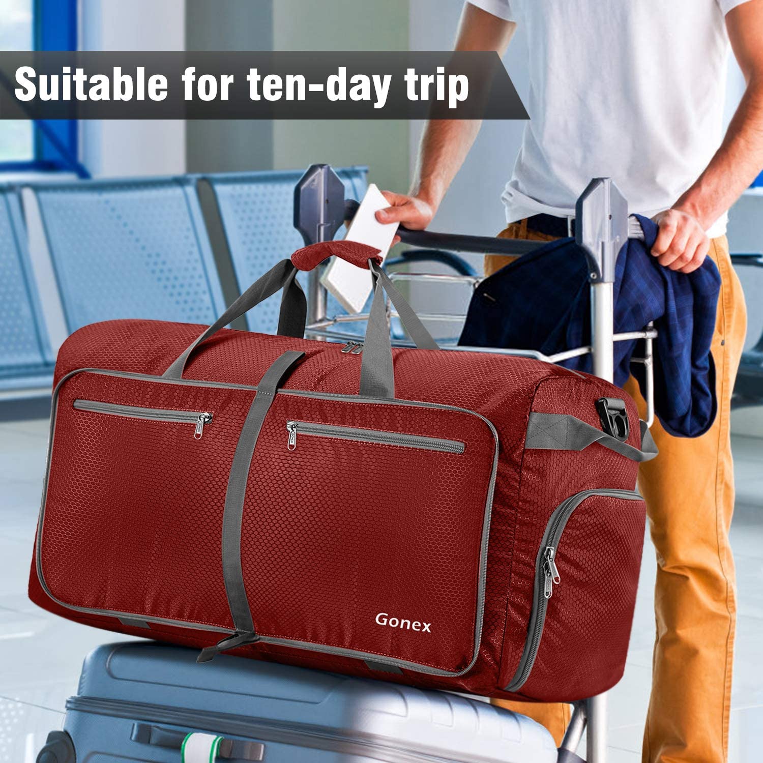 Gonex 150L Travel Duffel Bag Foldable Extra Large Duffle Bag XL Heavy Duty for Men Women for Luggage Shopping Gray