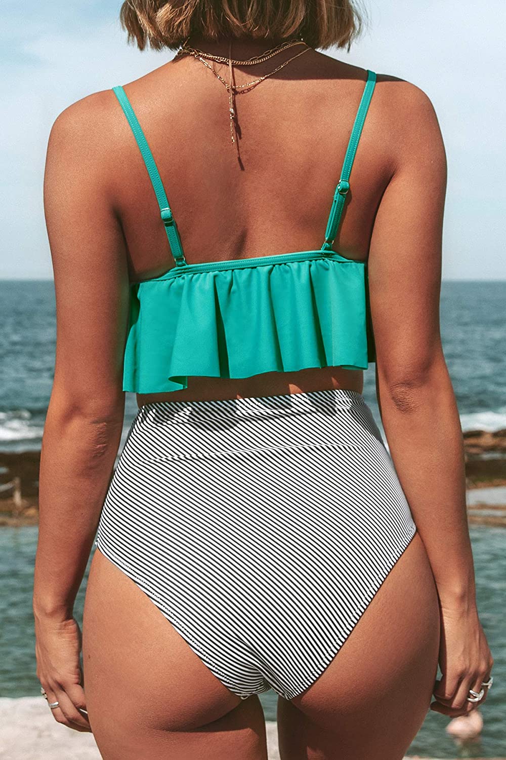 CUPSHE Women's High Waisted Falbala Bikini Set