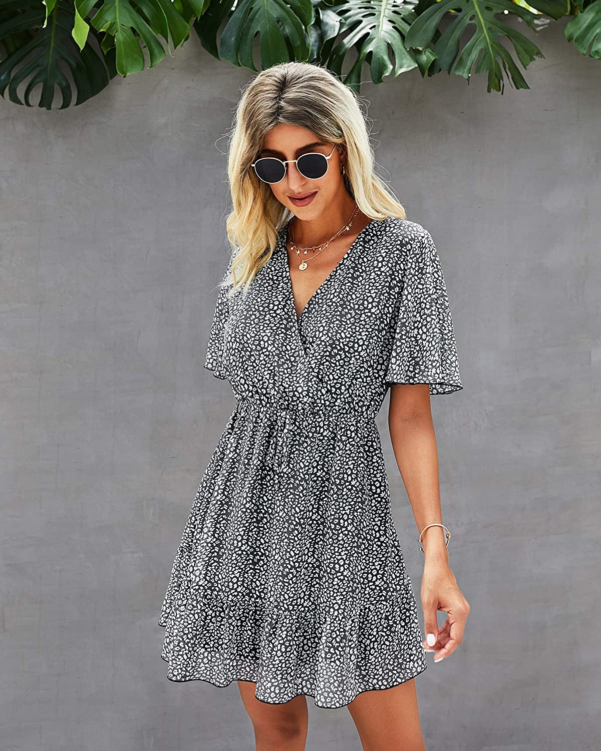 KIRUNDO 2021 Women’s Summer Short Sleeve Ruffle Floral Dress