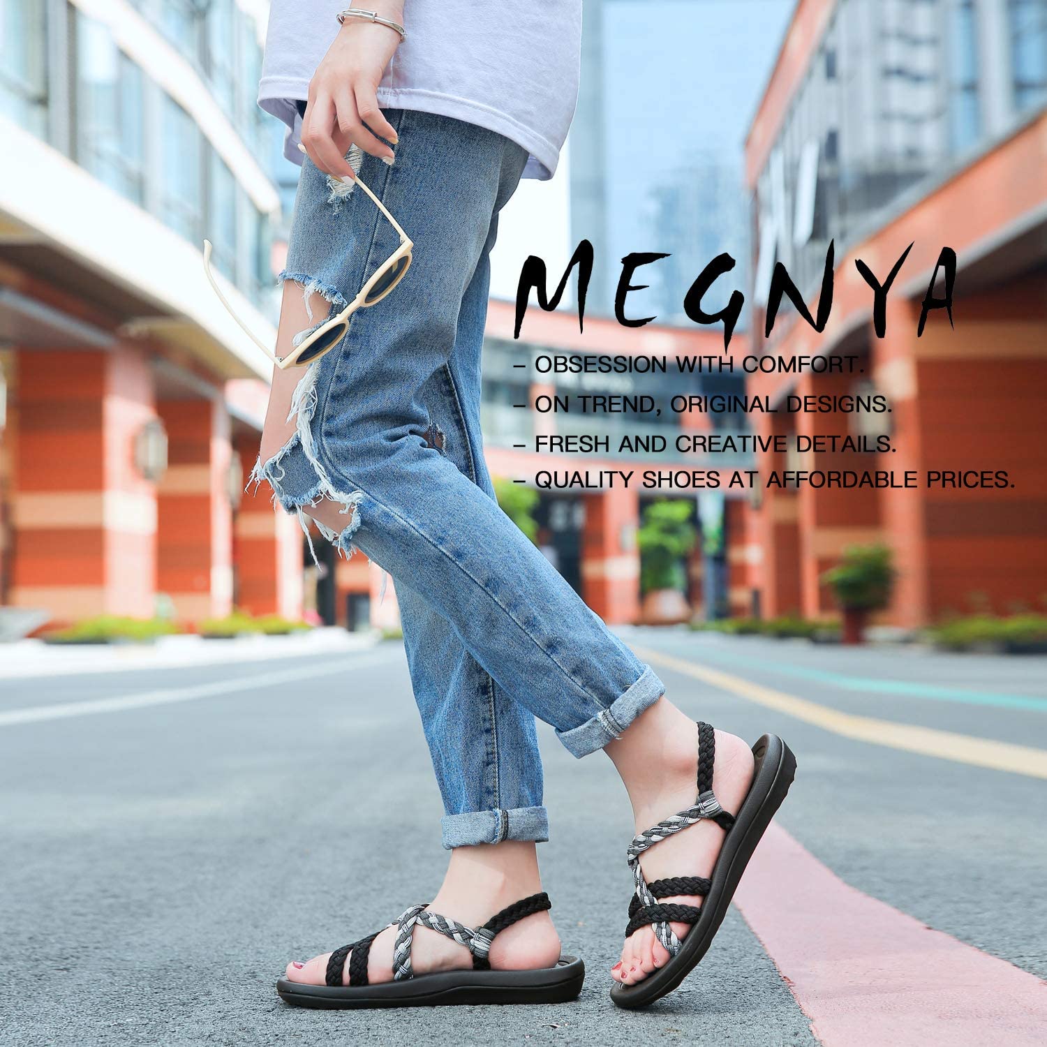 MEGNYA Women's Comfortable Walking Sandals with Arch Support Waterproof for Walking/Hiking/Travel/Wedding/Water Spot/Beach