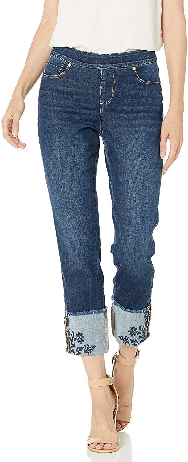 Jag Jeans Women's Lewis Straight Pull on Crop W/Embroidered Cuff