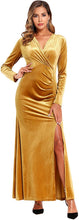 
                        
                          Load image into Gallery viewer, Ababalaya Long Sleeve Wrap Velvet Long Formal Dresses Cocktail Dress
                        
                      