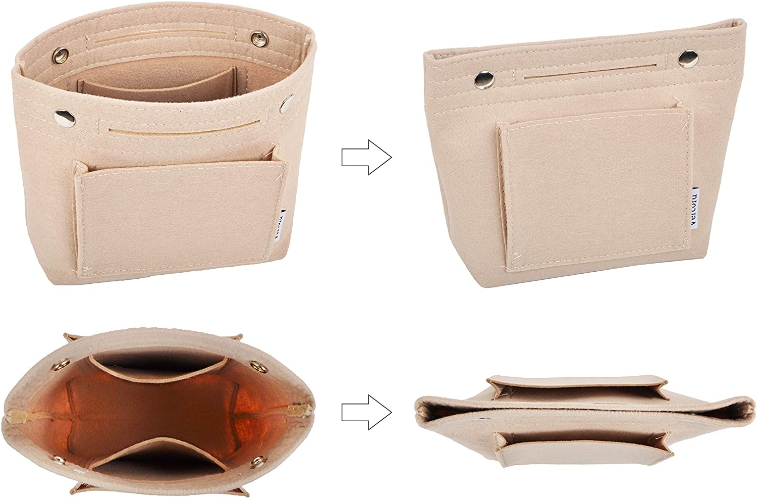 Vercord Felt Tote Handbag Purse Pocketbook Organizer Insert Divider Shaper Bag in Bag