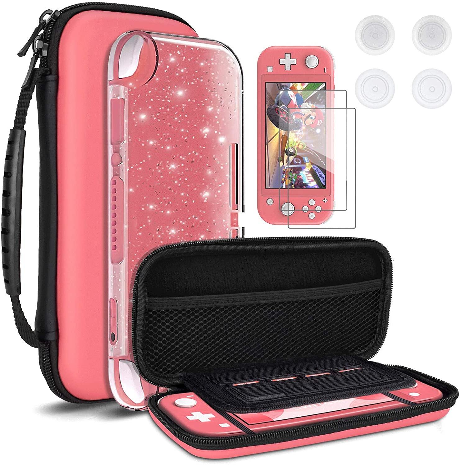 DLseego Carrying Case for Nintendo Switch lite, Newest Design Portable Travel Carrying Case 4 in 1 Accessories Kit with 1 Pcs Glitter case - JOY2ESpree