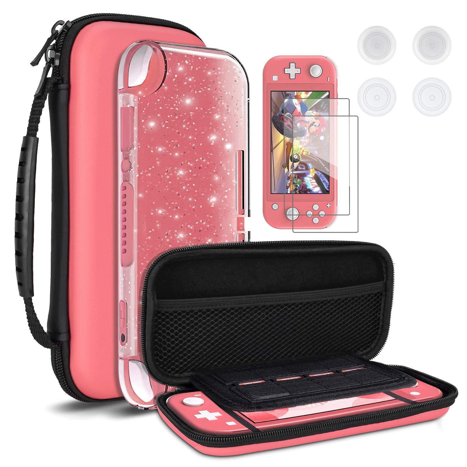 DLseego Carrying Case for Nintendo Switch lite, Newest Design Portable Travel Carrying Case 4 in 1 Accessories Kit with 1 Pcs Glitter case - JOY2ESpree
