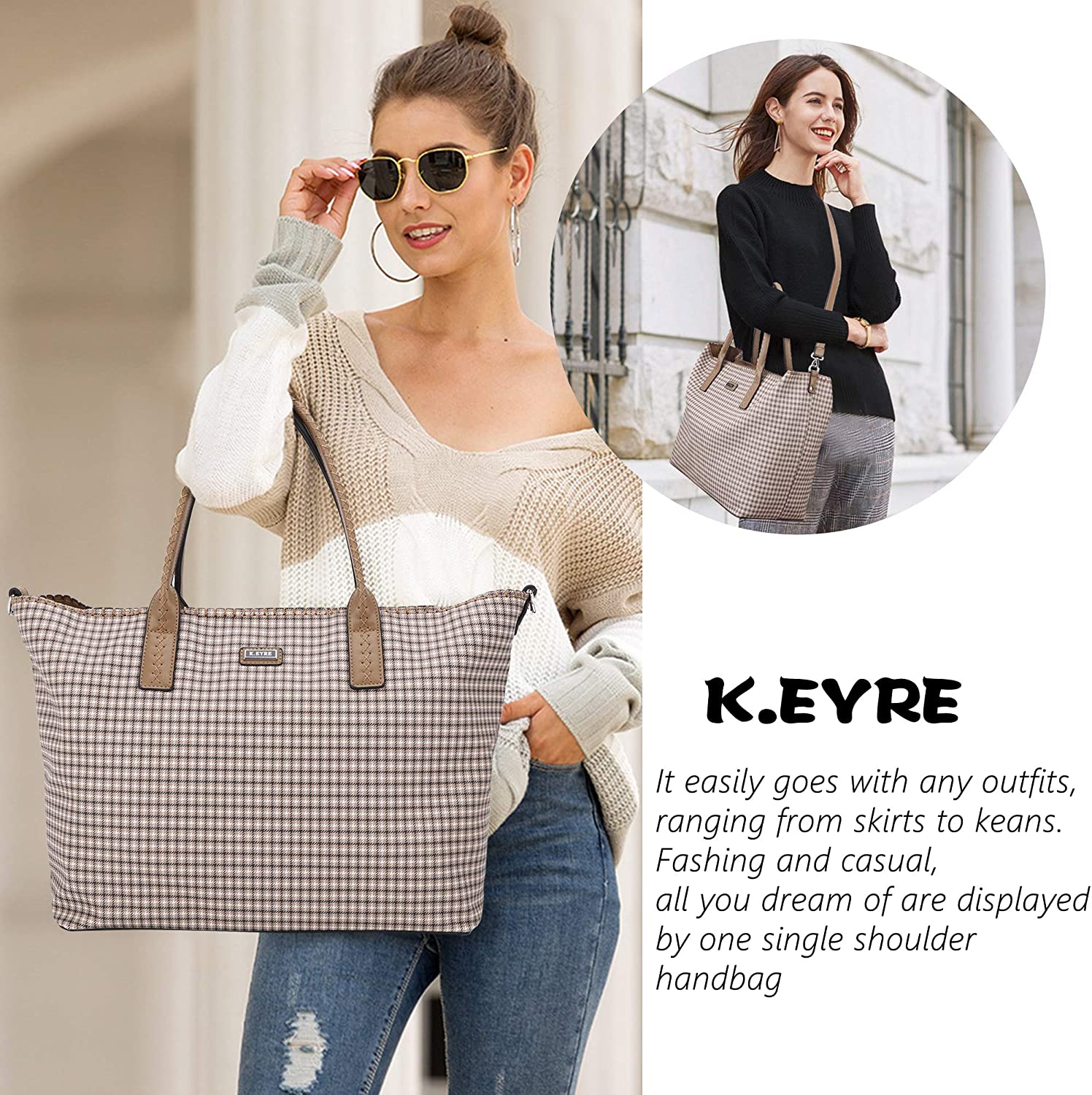 K.EYRE Women's Soft Faux Leather Tote Bag Purse Handbags Wallet Tote Shoulder Bag Purse Large Capacity