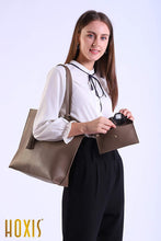 
                        
                          Load image into Gallery viewer, Minimalist Clean Cut Pebbled Faux Leather Tote Womens Shoulder Handbag
                        
                      