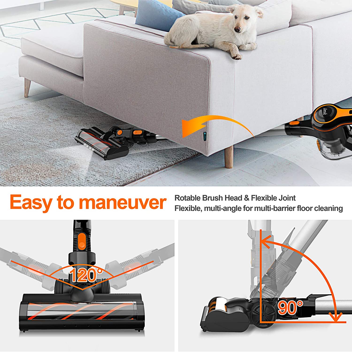 Cordless Vacuum Cleaner, 23Kpa Strong Suction Stick Vacuum with 45min Max Long Runtime Detachable Battery - JOY2ESpree