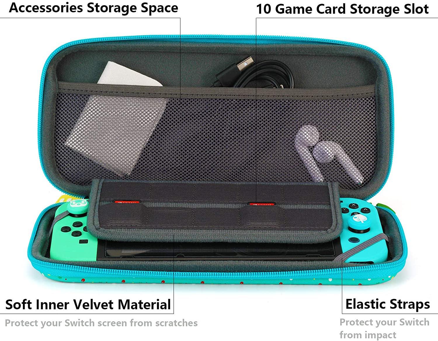 Carrying Case for Nintendo Switch - Cute Animal Crossing Portable Slim Travel Bag fit Switch Console & Game Accessories (White) - JOY2ESpree