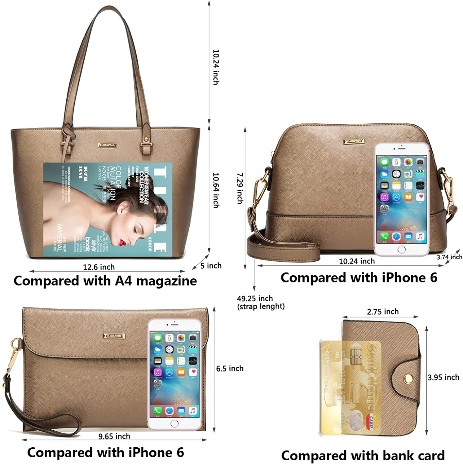 Women Fashion Handbags Wallet Tote Bag Shoulder Bag Top Handle Satchel Purse Set 4pcs