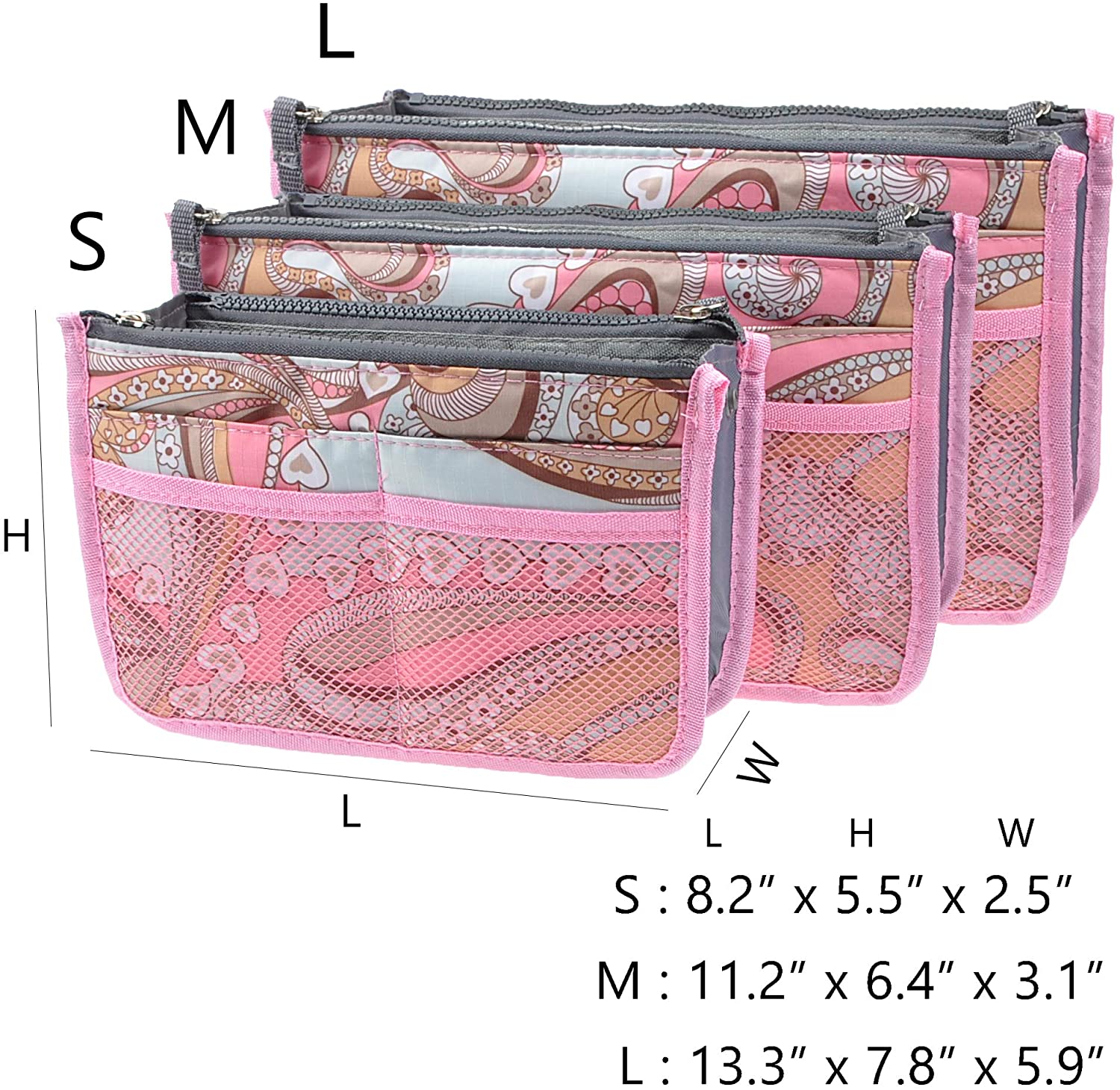 Vercord Purse Organizer Insert for Handbags Bag Organizers Inside Tote Pocketbook Women Nurse Nylon 13 Pockets Black Medium