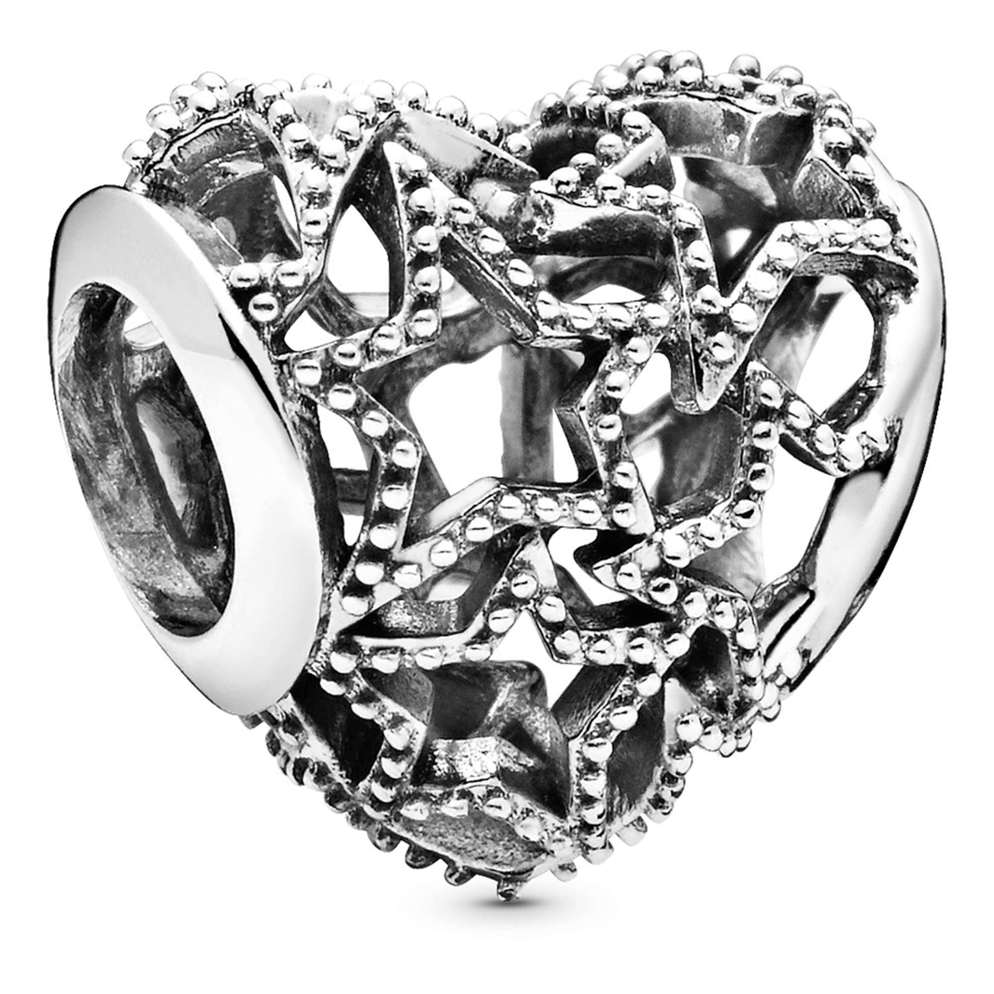 Pandora Jewelry Openwork Heart and Beaded Stars Sterling Silver Charm - JOY2ESpree