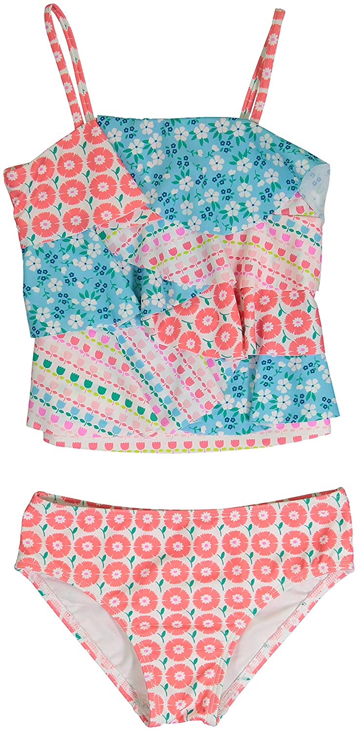 Tommy Bahama Girls' Flounce Ruffle Tankini Two Piece Bikini Set