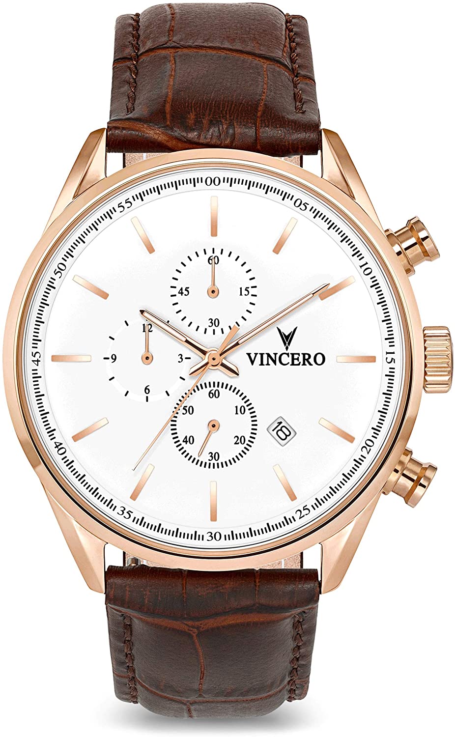 Vincero Luxury Men's Chrono S Wrist Watch - Top Grain Italian Leather Watch Band - 43mm Chronograph Watch - Japanese Quartz Movement…
