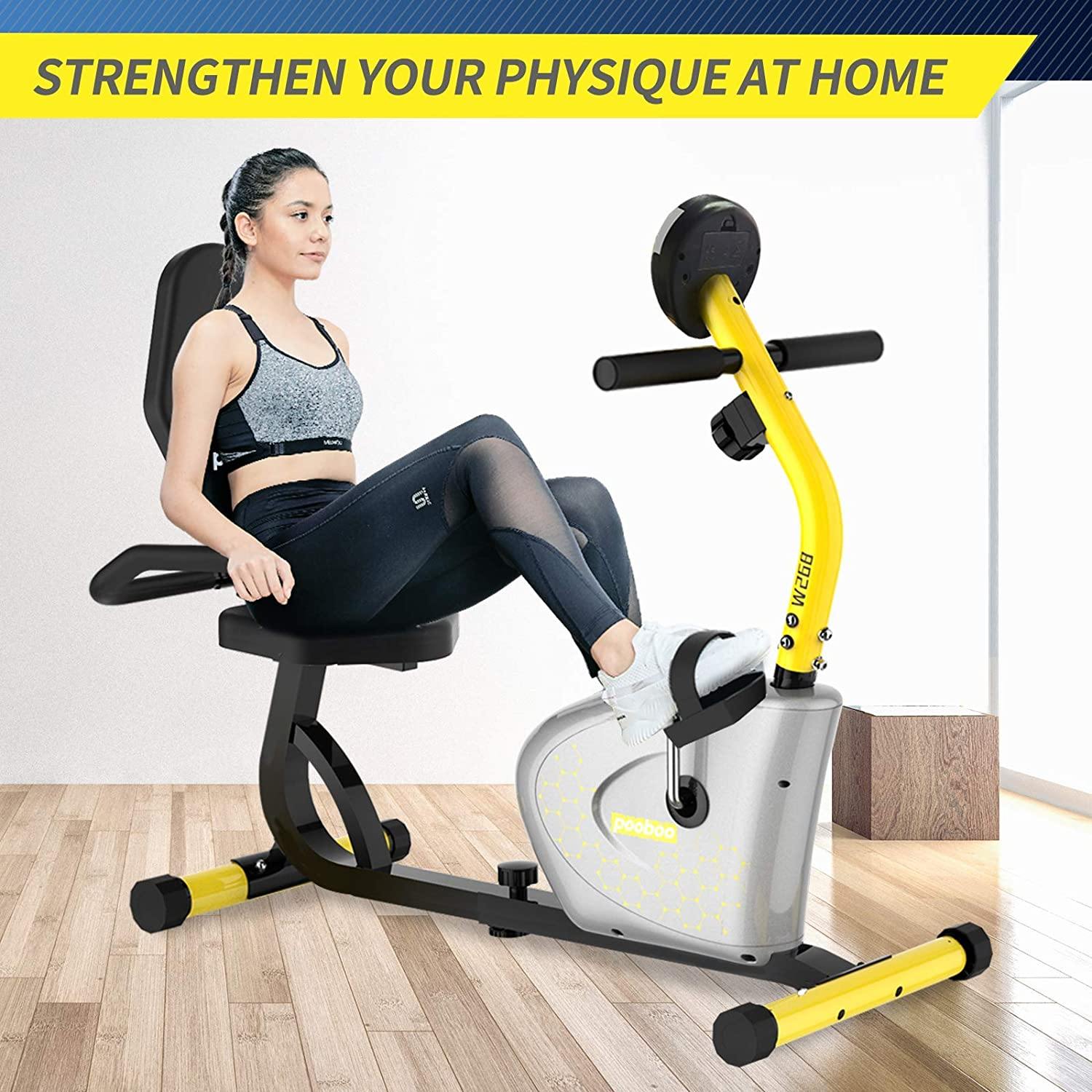 pooboo Recumbent Exercise Bike for Adults/Seniors, Magnetic Indoor Cycling Bikes - JOY2ESpree